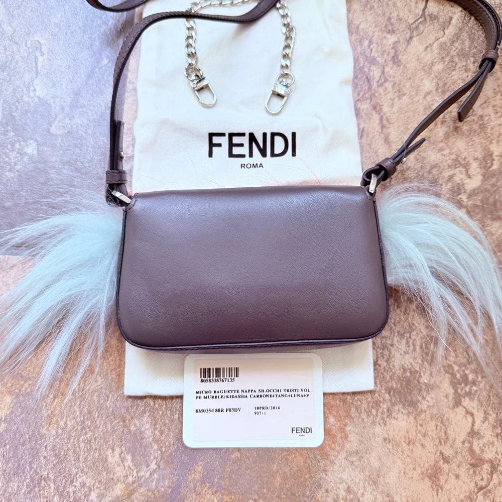 $1750 Fendi 'Micro Monster' Genuine Fox & Lamb Fur Baguette Leather Mini Bag - Picture 3 of 15